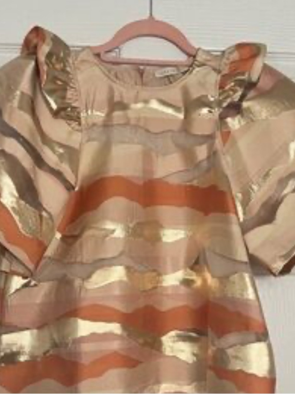 Marie Oliver Metallic Gold & Peach Stripe Ruffle Sleeve Blouse